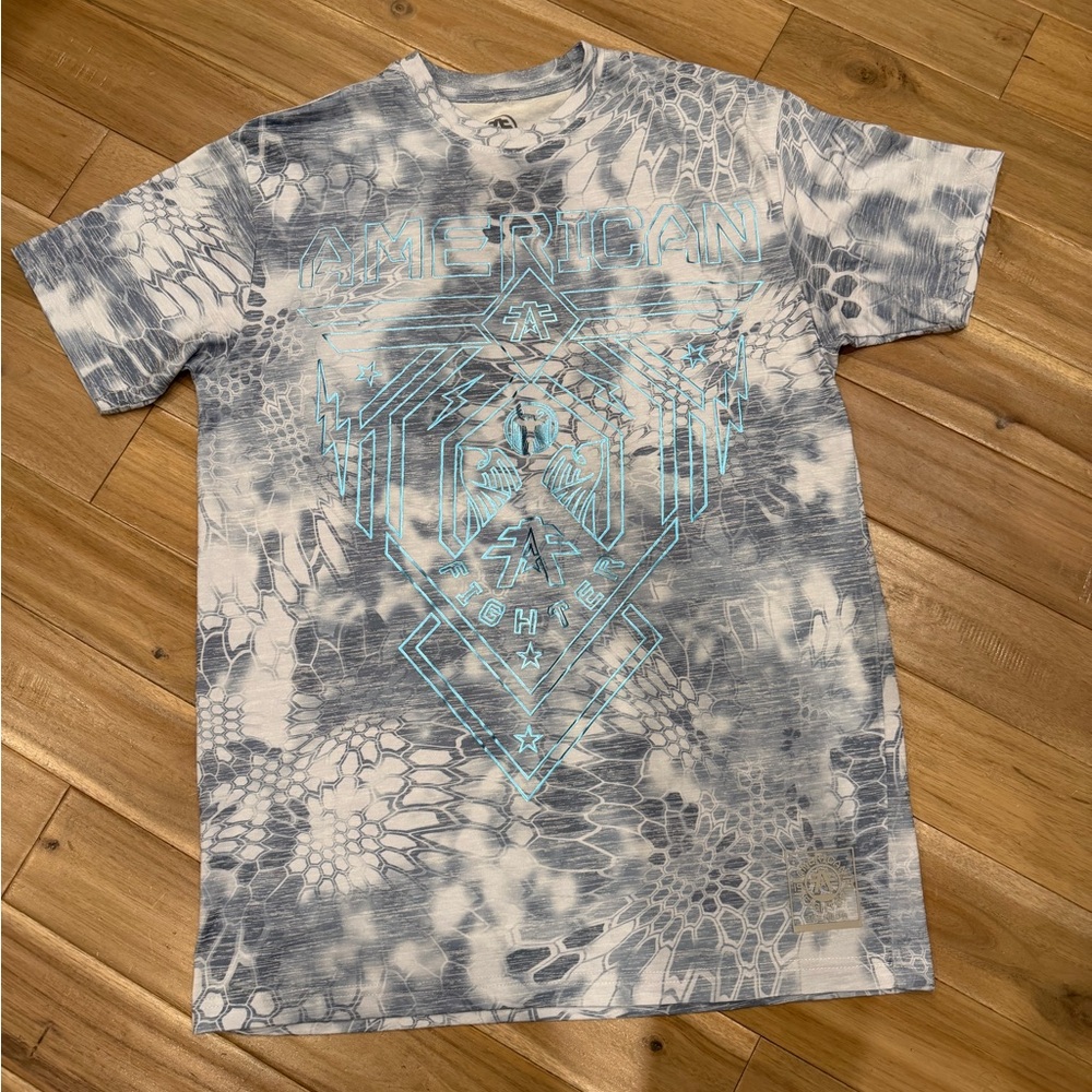 American Fighter Blue and Gray Graphic Tee